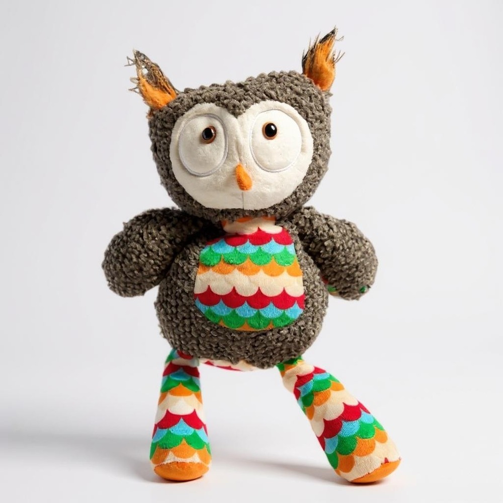 Scentsy Buddy Hoot the Owl Kids Plush Grey Rainbow Textured Scent Pak Pouch‎ 12"
